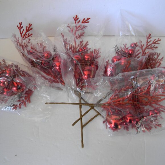 NWT Set of 6 Glittered Cedar and Ornament Picks by Valerie PARR HILL RED - Picture 1 of 2